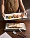 famiware Serving Platter, Rectangular 15.67/14.1/12.6inch Serving Dishes for Entertaining, Microwave Dishwasher Safe, Stoneware Serving Trays for Party, Turkey, Cheese, Ocean Series, Vanilla White