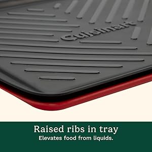 Cuisinart Grilling Prep & Serve Trays, 17x10.5 inch BBQ Tray Safe for Food Handling, 2 Dishwasher Safe Nesting Trays Black & Red, Perfect Grilling Accessories for Cooked & Raw Meat, Fits 6 Burgers