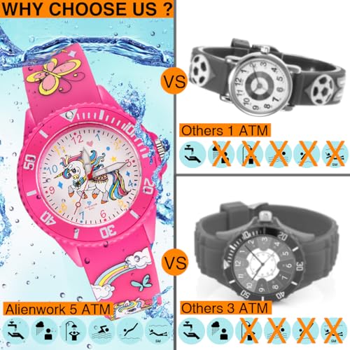 Reloj infantil Alienwork para aprender la hora con impermeabilidad de 5 ATM 5