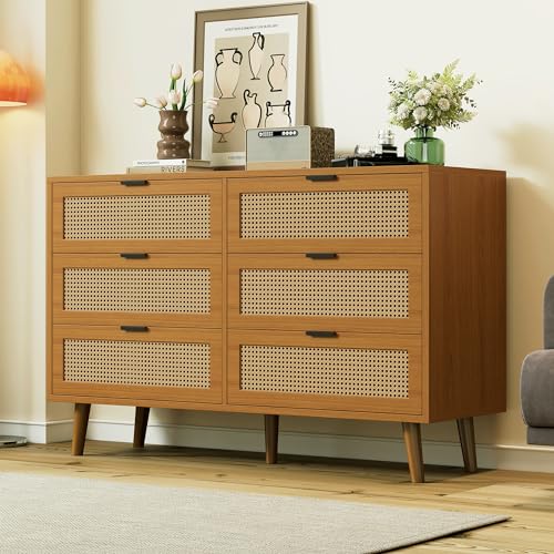 SUKY Cómoda de 6 cajones, 120 x 76,5 x 40 cm, aparador de madera, con asas de metal, para dormitorio, sala de estar, oficina, aparador con mucho espacio de almacenamiento