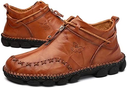 Honeystore Men's Boots Zipper Booties High-top Leather Motorcycle Shoes Brown 13.5 D(M) US Men | Image 4