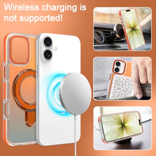 Image of Magnetic for iPhone 17 Case with Stand [Compatible with Magsafe] [Cute Fashion Fluorescent Design] [1 Screen Protector] Slim Translucent Matte Case for iPhone 17 6.3 inch 2025, Orange