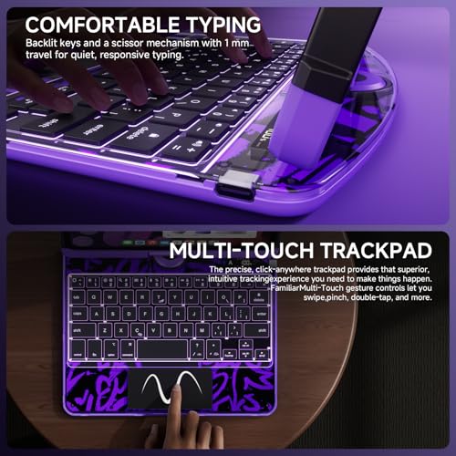 Image of Transparent Case with Keyboard for iPad mini 7 A17 Pro(2024) & Mini 6 (2021) 8.3 inch,7-Color Backlit,Wireless Keyboard, 360Rotating,with trackpad,Pencil Holder,with Shortcuts,Purple