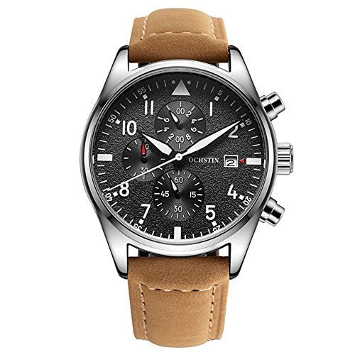 Preisvergleich Produktbild Armbanduhr, Herrenuhr, multifunktionale Chronographie, wasserdichte Armbanduhr für Herren, leger, fürs Geschäft, echte Lederarmbanduhr