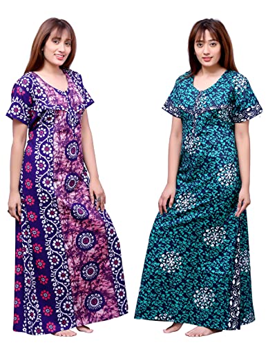 Image of Feeding Nighty in Fine Cotton 2 Side Zips for Feeding Purpose & Neck Buttons for Easy Wearing Soft Cotton Maternity Nighty for Women Feeding Combo Feeding Nighty for Women Cotton Combo of 2Pcs