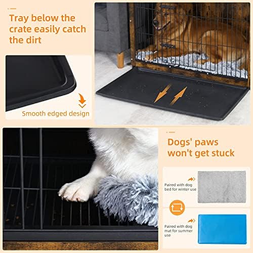 BingoPaw Wooden Dog Crate Furniture: 30 inch Medium Fancy Wood Top Indoor Pet kennel Cages End Table with Double Door and Removable Tray for Medium Dogs Puppy Rustic Brown Rustic Brown