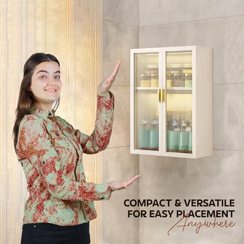 Image of MIORAH Kitchen Storage Cabinet | Modular Wall Mounted Kitchen Cabinet Organiser |2 Layer, Space Saving Carbon Steel Shelf, White, 40 cm, Pack of 1