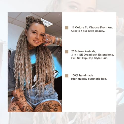 Extensions dreadlocks synthétiques 3 styles mélangés blond 18 mèches - 6