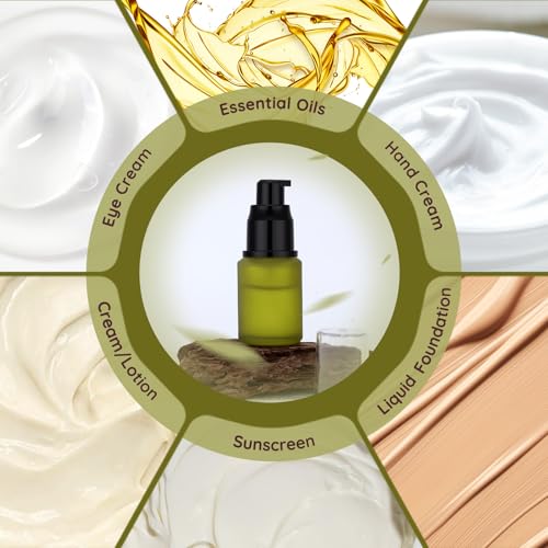 Image of Segbeauty 1oz Frosted Glass Empty Travel Size Bottles for Creams, 3pcs Refillable Lotion Pump Bottle Dispenser, 30ml Liquid Travel Containers, Green Mini Lotion Container Foundation Pump Dispensers