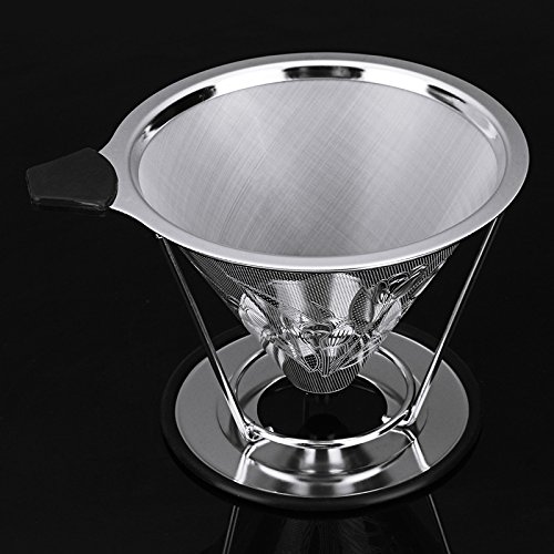 Stal nierdzewna 'Pour Over Coffee Dripper kwiat wzór bez papieru wielokrotnego użytku podwójna siatka filtr stożkowy