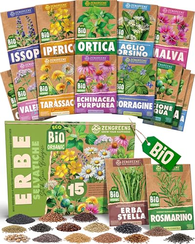 ZenGreens® - Set di Semi di Erbe Selvatiche bio (15 pezzi) - 15 Semi di Erbe Selvatiche per Coltivazione Facile in Giardino, Balcone o Serra - Semi da Piantare - Sementi