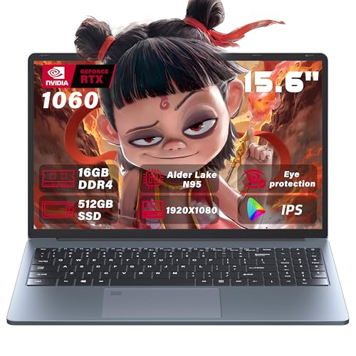 Ultra-Slim 15.6'' FHD Gaming Laptop,Alder Lake N95, Nvidia GTX 1060 6GB,16GB RAM 512GB SSD, Win 11 Pro – High-Performance Notebook with HDMI, USB-C, RJ45 Ethernet, Wi-Fi, Backlit KB,Fingerprint