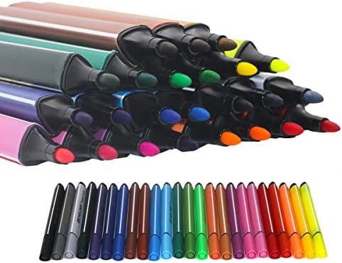 iSunful Washable Marker Coloring Pens Set, 24 Assorted Colors Drawing Pen Kit Water Color Medium Fine Tip Broad Line Art Markers for Kids and Adult Coloring Books Doodling Manga Comic Sketching