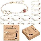 Quelay 12 Set Sport Bracelets Basketball Baseball Softball Football Soccer Volleyball Bracelets Gold Plated Jewelry Gift for Women(Basketball)