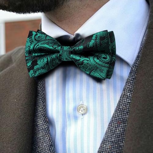 Image of YOHOWA Mens Bow Tie Set Paisley Pre-tied Bowties Adjustable with Handkerchief Cufflinks Gold Ring Set Wedding Prom Party