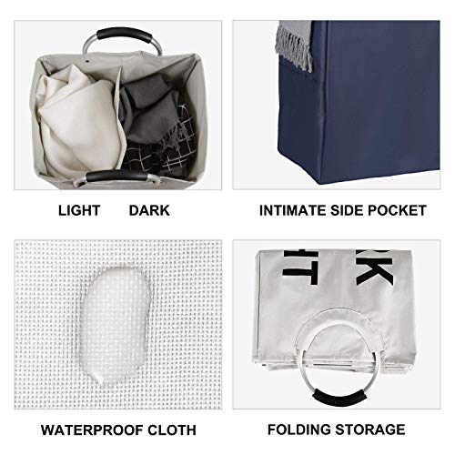 Double Laundry Hamper With Comfortable Handle, Waterproof Oxford Cloth Laundry Basket,Self-Standing Clothes Hamper,Folding Storage Organizers For Dorm Room (Dark Blue) #TOP3