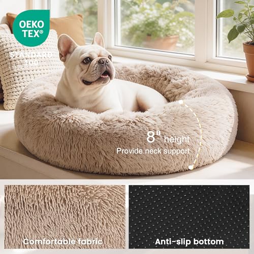 Love's cabin Calming Dog & Cat Bed, Cat Bed for Indoor Cats, Anti-Anxiety Donut Round Bed, Fluffy Warming Pet Bed for Small Medium Dogs and Cats, Beige Taupe 20"/24" by Love's cabin - Image 3