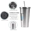 flintronic 500 ml roestvrijstalen beker koffiemok met rietje, thermobeker, reisfles met spatwaterdicht deksel…