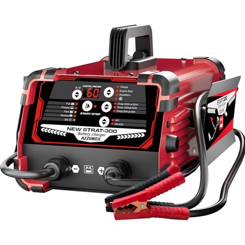 AZZUNOX 12V 24V Car Battery Charger & Engine Starter 0-60A Automatic Battery Maintainer 300 Cranking Amps Jump Starter & Smart Trickle Charger