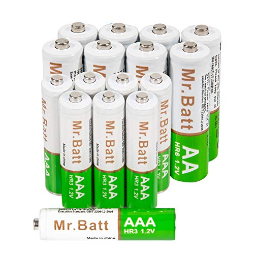 AA AAA Rechargeable Batteries Combo, Mr.Batt NiMH Low Self Discharged Rechargeable Batteries, Pre-Charged, Pack of 16