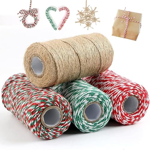 Duoleimi 380 m spago da fornaio Verde Rosso Bianco spago Corda spago di Iuta 2 mm Filo da Macellaio spago da Giardino Cordoncino di Cotone per Regali Fai da Te Giardinaggio