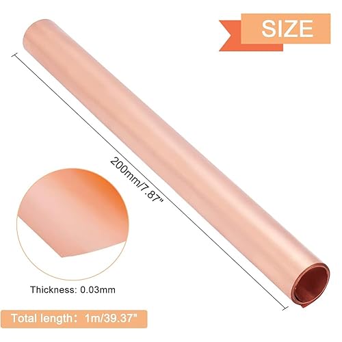 Miniatura 2 de OLYCRAFT Rollo de cobre de 0.001 in de alta pureza de cobre puro a prueba de clima, lámina de cobre de color salmón claro, hojas de cobre para