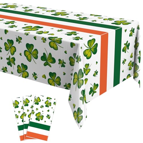 Oudain 3 Pcs St Patricks Day Tablecloths 54x108 Inch St Patricks Plastic Tablecloth Shamrock Disposable Tablecloth Rectangle Ireland Table Cloth Cover for St. Patricks Day Decor Party