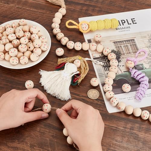 Image of PandaHall 100pcs Natural PapayaWhip Color Smile Face Ball Wood Beads Spacer Beads for DIY Jewellery Bracelet Necklace Making