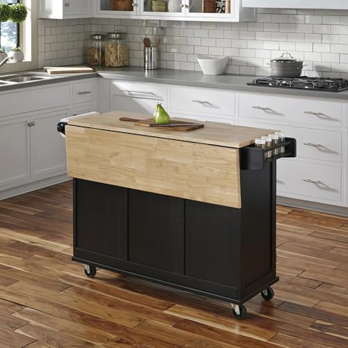 Image of Homestyles Dolly Madison Black Mobile Kitchen Island Cart with Wood Drop Leaf Breakfast Bar