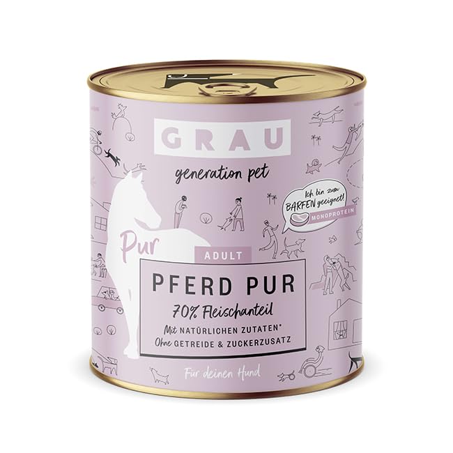 GRAU – das Original – Nassfutter für Hunde - Pferd Pur, 6er Pack (6 x 800 g), Monoprotein, für erwachsene Hunde