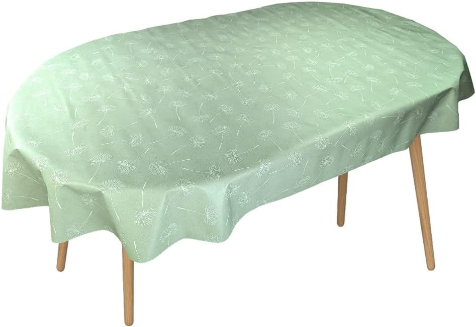 Karina Home Oval Wipe Clean Tablecloth Megan Sage Green Vinyl PVC 250cm