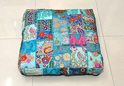 Patchworkowa poduszka kwadratowa 89 cm x 89 cm duża w pudełku hipoalergiczna kwadratowa nadziewarka najlepsza do medytacji poduszka podłogowa, poduszka otomana, legowiska dla psów, leżanki, legowiska dla zwierząt domowych (turkusowa)