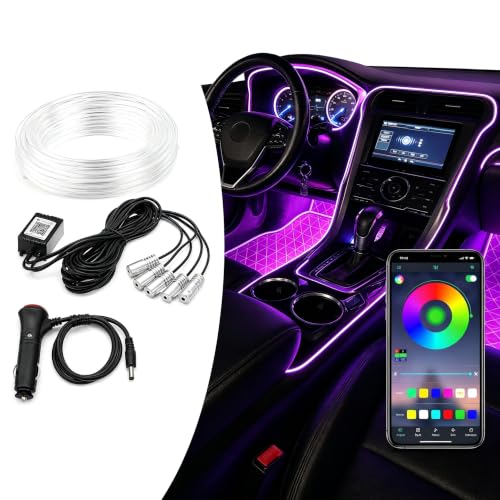 Wikyeny 1 PC Car Ambient Lighting Kit, 236 Inch Fiber Optic RGB Interior Lights with APP Control Music Sync, for Dashboard Door Trim Decoration, Universal for Most Cars, Trucks, SUVs (Multicolored)