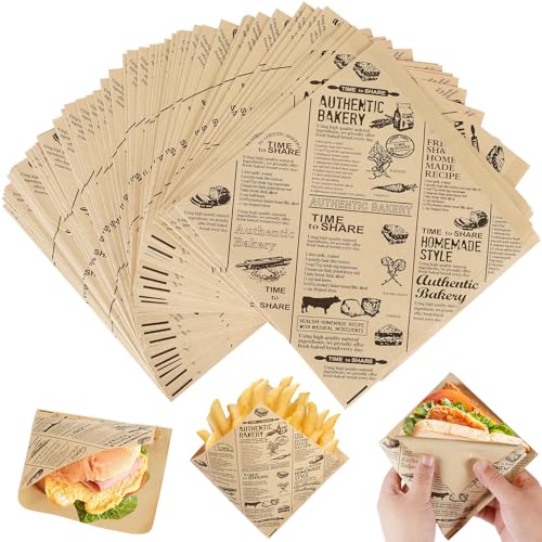 Amentalove 150PCS Papier Emballage Alimentaire, Papier Journal Alimentaire,Emballage sandwich, Paper Burger, Paper Frite, papier Sulfurisé pour Sandwich...