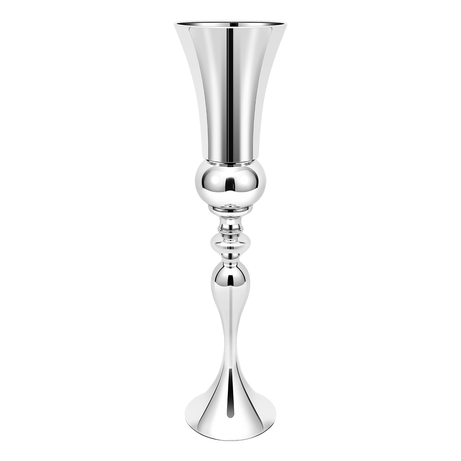 Vaso da pavimento, 74 cm, in metallo, argento, per fiori e decorazioni, 20 x 74 cm | altezza 74 cm, diametro 20 cm, ferro galvanizzato, base stabile, per matrimoni e casa