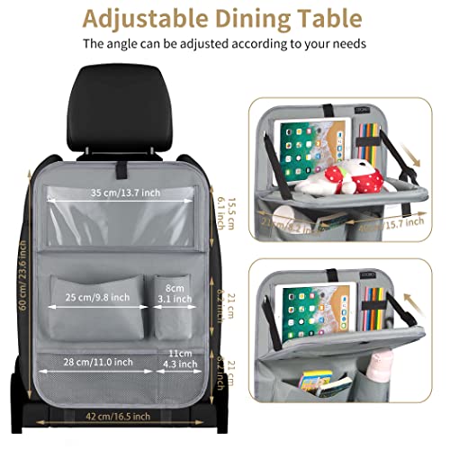 Image of LUCMO Car Backseat Organizer with Foldable Tablet Holder, Grey | 6 Storage Pockets,Foldable Food Tray,Protectors Kick Mats,Travel Accessories,Seat Cover,Road Trip Essentials