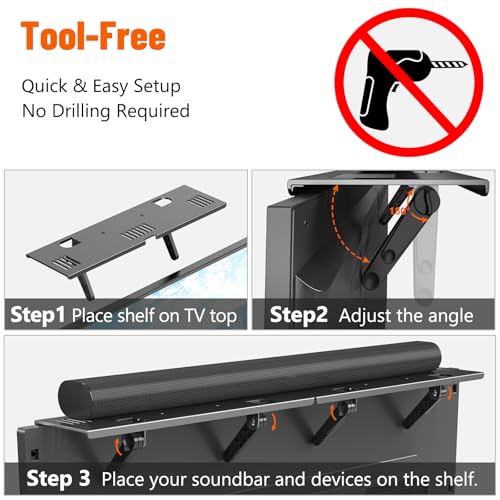 Soundbar Mount, No Drilling Steel TV Top Shelf Fits Most of Sound Bars Up to 15 Lbs, Universal Sound Bar TV Mount Bracket, Sound Bar Stand Compatible with Samsung, Sony, LG,Bose, 33.8x4.7inch - Image 4