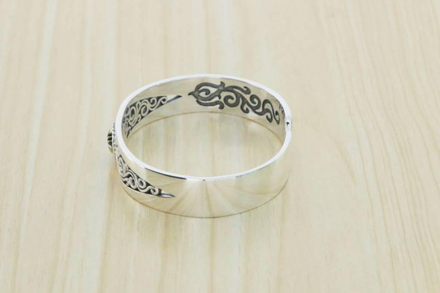 Brazalete Joyería Moda Plata Ley 925 Tang Patrón Hierba Pulsera Hombre Moda India Apertura Retro Pareja Pulsera Mujer