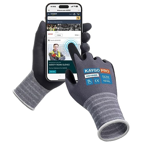 KAYGO 3 works Safety Work Gloves MicroFoam Nitrile Coated Touchscreen, KG18NBE