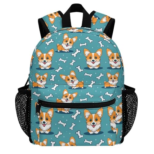 Kid's Mini Backpack 12 Inch Cartoon Corgi Dog Blue Backpack Schoolbag Preschool Kindergarten Children Bag Nursery Travel Bag for Toddler Boys Girls Age 3-7