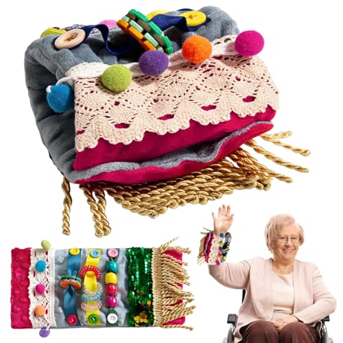 Nesteldecke für Demenzkranke: Fidget Blanket für Erwachsene Demenz Beschäftigung Sensorisches Spielzeug und Handgelenkmanschette zur Angstlinderung bei Alzheimer Autismus und Unruhe Grau