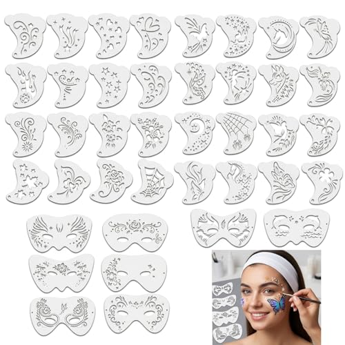 40Pcs Face Painting Stencil Kit Reusable Face and Body Paint Stencils DIY with Butterflies Hearts Flowers Stars Spiders and Animal Shapes for Carnival Temporary Tattoo Costume Makeup