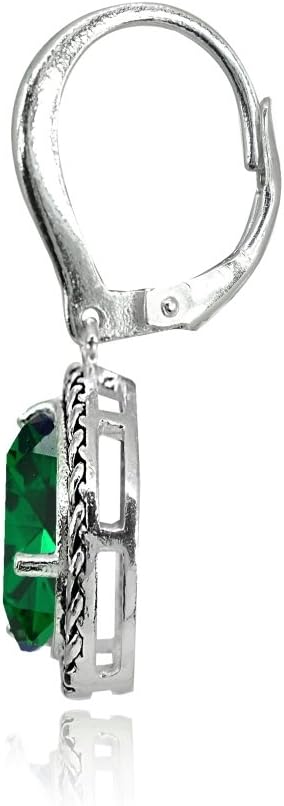 Sterling Silver Genuine, Simulated, or Created Gemstone Pear-Cut Oxidized Rope Dangle Leverback Earrings