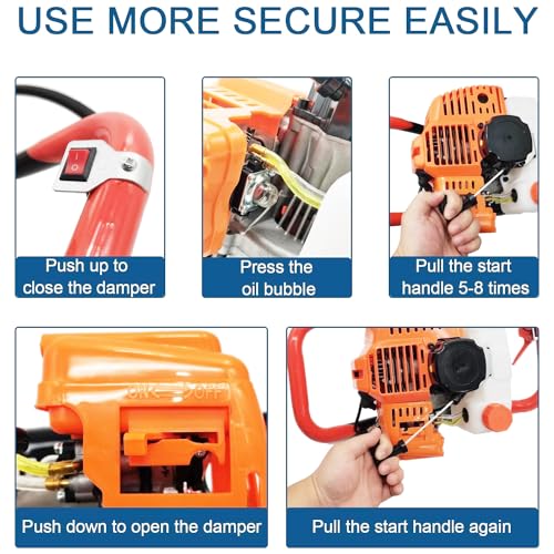 Jwevvie 72cc Post Hole Digger, 2200W Post Hole Digger, Gas Powered Earth Auger Digger with Three Drill Bit 4\" & 8\" & 12\" and Two Extension Rods 24\" 24\" for Fence, Farmland, Garden and Plant
