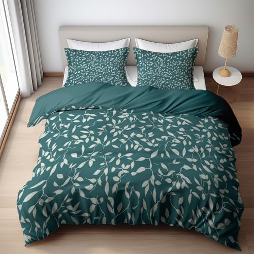 Housse de Couette Turquoise Feuilles Bohême Coton Polyester Douce - 5