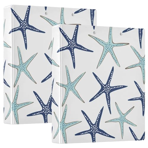 Image of 3 Ring Binder Beach Coastal Starfish 1.5 inch Binders Three Ring Binders with Clipboard Fit 8.5'' x 11'' Paper 3 Interior PVC Clear Pockets for Office Supplies