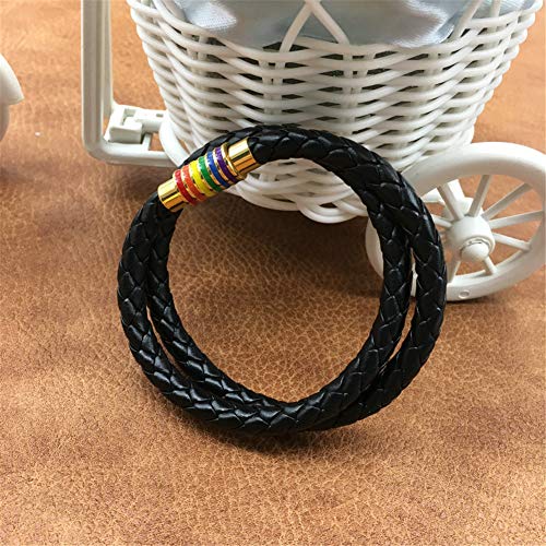 Image of Leather Braided LGBT Rainbow Bangle Bracelet - Gay & Lesbian Pride