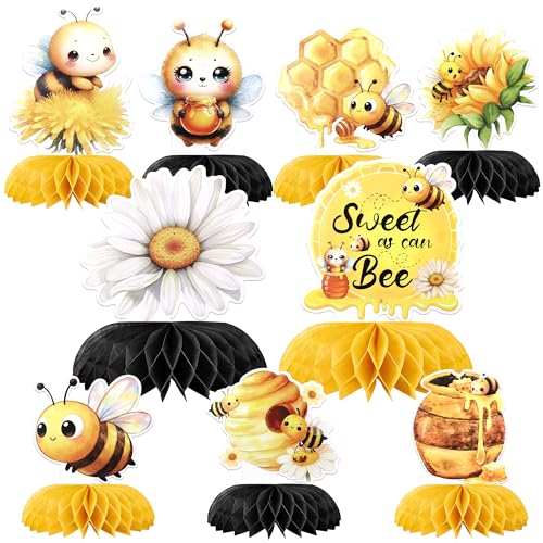 SYKYCTCY 10 Pack Bumble Bee Honeycomb Table Centerpiece Sweet Bee Table Toppers Centerpieces Decro Baby Shower Boys Girls Birthday Party Table Decorations Supplies