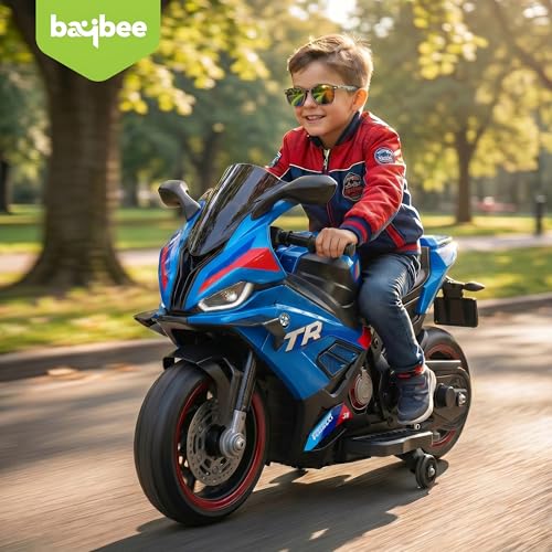 Image of Baybee BTR Baby Battery Operated Bike for Kids with Hand Accelerator USB Bluetooth, Rechargeable Rideon Toy Bike with RGB LED Light & Music, Baby Electric Bike for Kids 3+ Years Boys Girls (Blue)