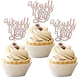 36 PCS We Will Miss You Cupcake Toppers Glitter Retirement Cupcake Picks Decorations for Farewell Retirement Theme Party Cake Decorations Supplies Rose Gold